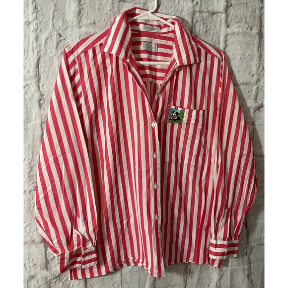 Foxcroft Button Down Shirt Womens 10 Red Striped Dog Appliqué - Picture 5 of 7